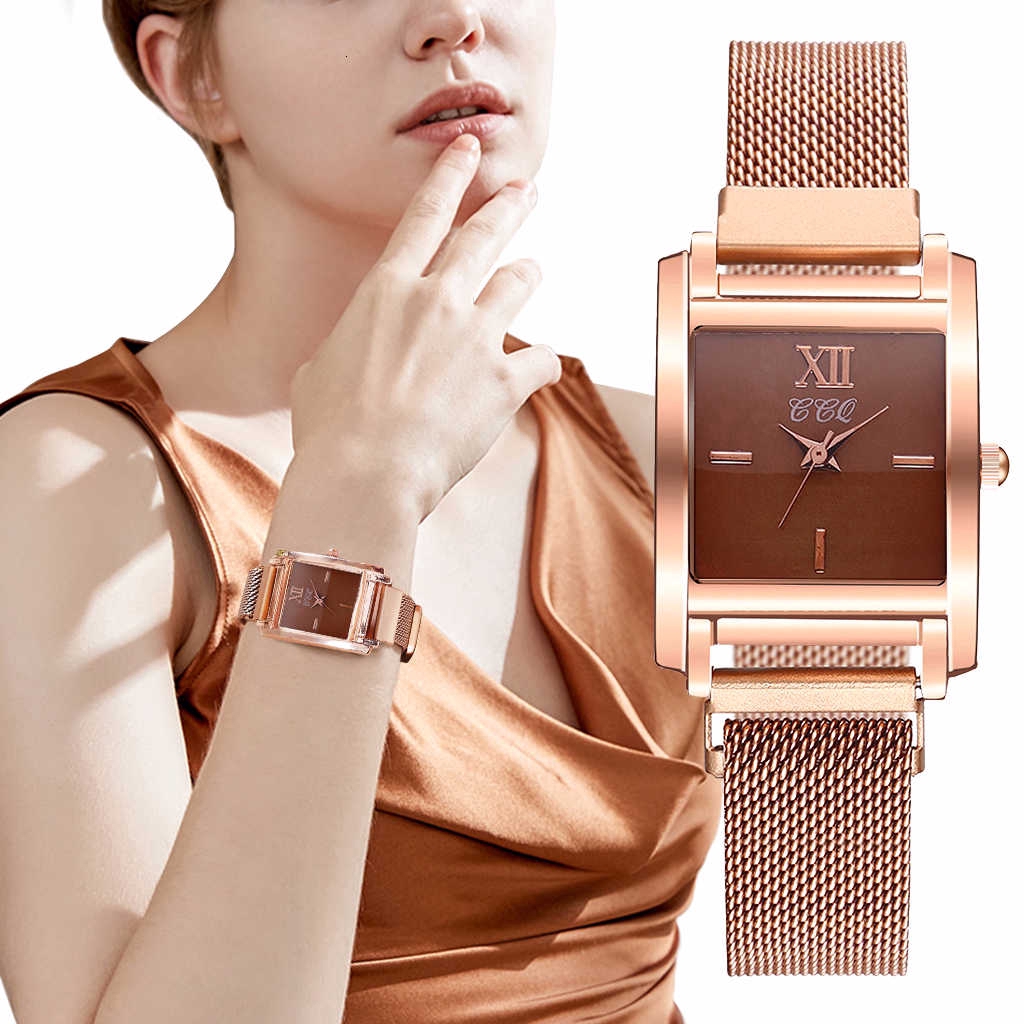 ภาพหน้าปกสินค้านาฬิกาข้อมือควอตซ์ หน้าปัดทรงสี่เหลี่ยม สำหรับผู้หญิง