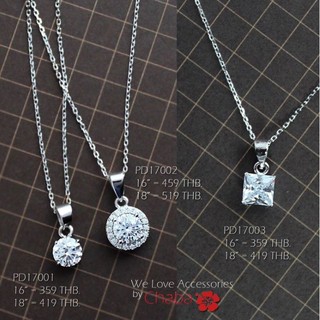 chaba_accessories สร้อยพร้อมจี้เพชรCZ ตัวเรือนเงินแท้ 925 sterling silver ชุบทองคำขาว