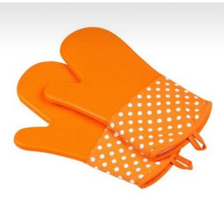ถุงมือผ้า+ซิลิโคนกันร้อนสูง300°สีส้ม