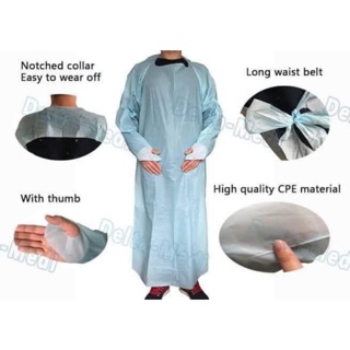 สินค้า Isolate Gown CPE ชุดกาวน์กันสารคัดหลั่งกันน้ำ น้ำหนักเบา ใช้ในโรงพยาบาล มาตรฐาน ISO9001/ISO13485/THAI GMP