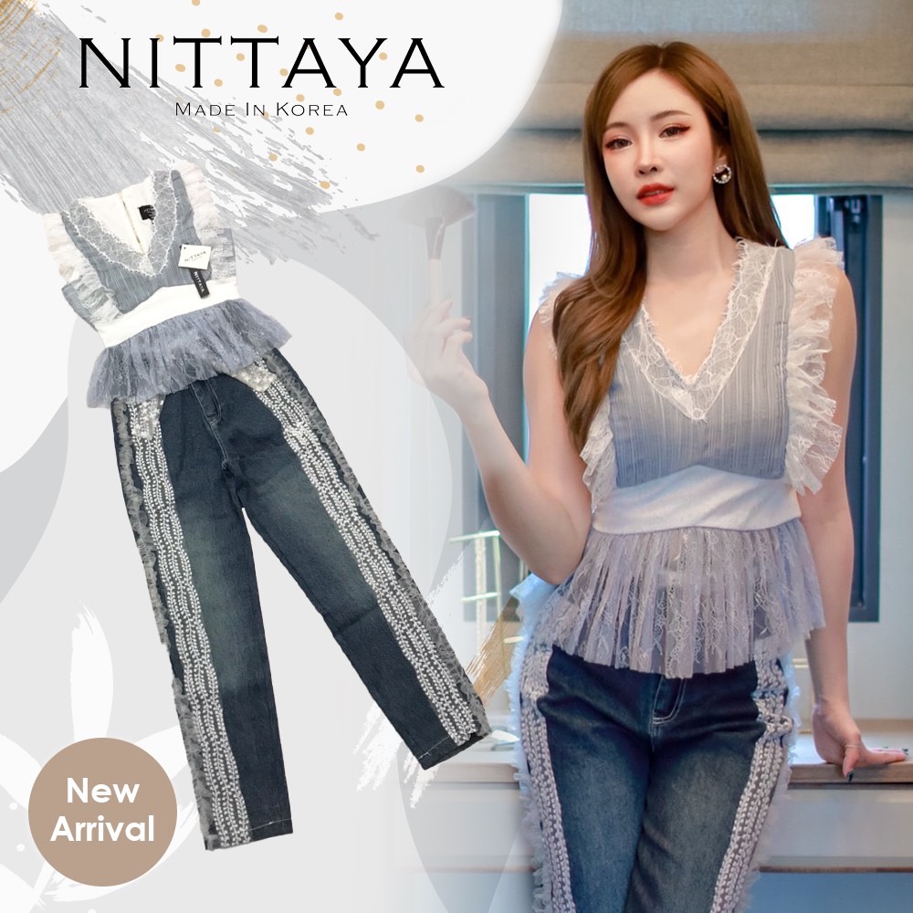 nittaya-set-เสื้อเเขนกุดระบายลูกไม้-กางเกงยีนส์ขายาว-งานคุณภาพที่ไม่เคยทำให้คุณผิดหวัง