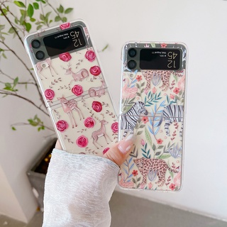 เคสโทรศัพท์มือถือ PC แข็ง แบบใส ลายดอกไม้น่ารัก สําหรับ Samsung Galaxy Z Flip 5 Flip 4 3 Z Flip5 Flip3 Flip4