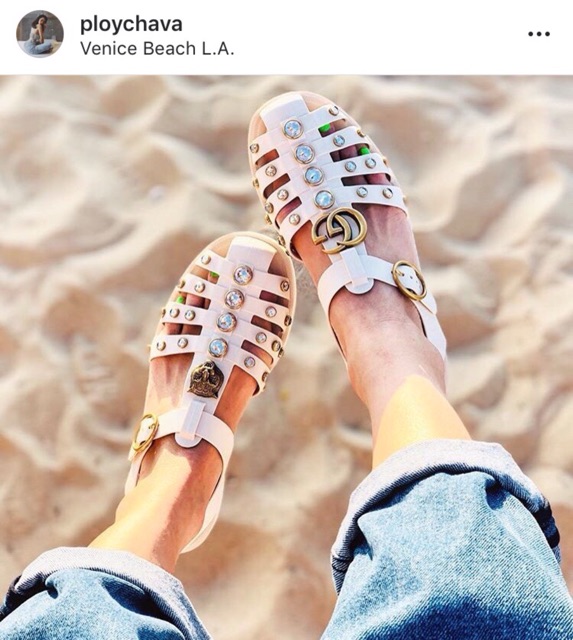 Gucci rubber sandals with crystals white clearance