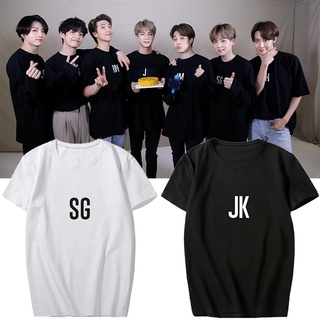 BTS SUGA JUNGKOOK ครบรอบ 7 ปีเดียวกันผ้าฝ้ายแขนสั้นเสื้อยืดสไตล์เกาหลีผู้ชายและผู้หญิงขนาดพิเศษรอบคอเสื้อ bt