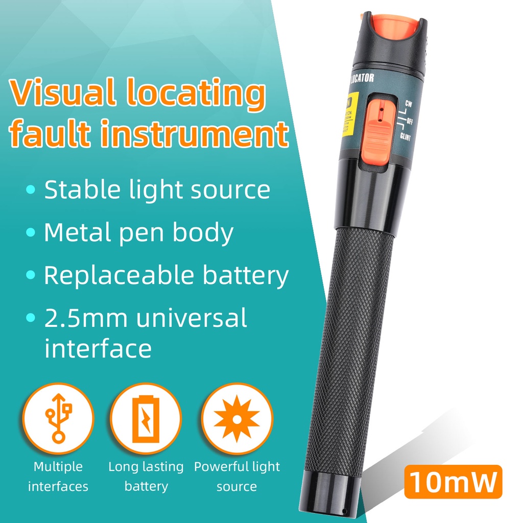 เครื่องมือทดสอบไฟเบอร์ออปติกโลหะ 5mw/ 10mw Visual Fault Locator Cable ...