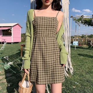 ฤดูร้อนหญิงอารมณ์ย้อนยุคกระโปรงลายสก๊อตด้านล่าง2021ชุดใหม่อะโวคาโดสีเขียวกระโปรงสดขนาดเล็ก