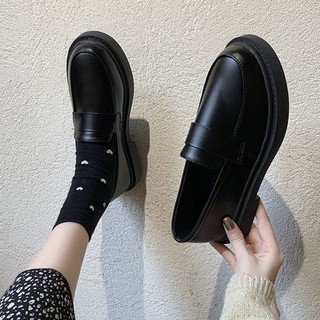 สินค้า รองเท้าหนังสีดำขนาดเล็กหญิงสไตล์วิทยาลัยอังกฤษป่าย้อนยุคนักเรียนขั้นตอนเดียวขี้เกียจรองเท้า 2020 เทรนด์รองเท้าเดี่ยวใหม่