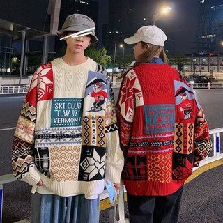 🎅🏻 ชุดคริสมาส🍁  สเว็ตเตอร์และคาร์ดิแกน เสื้อกันหนาวเย็บปักถักร้อย jacquard ย้อนยุคขนาดบวกเสื้อกันหนาวคริสต์มาสเกาหลี