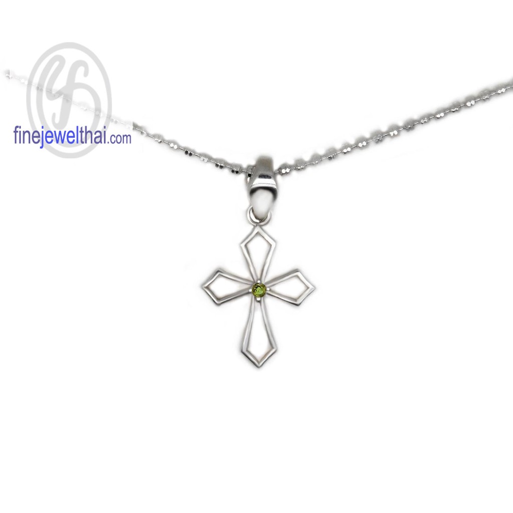 finejewelthai-จี้เพอริดอท-จี้เงินแท้-จี้ไม้กางเขน-peridot-pendant-silver-p1120pd