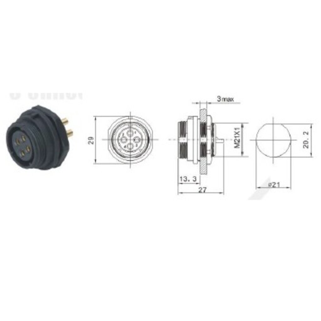 weipu-connector-sp2112-s4c-4pole-30a-ip68-cable-od-7-12mm-สายไฟ-4-17sq-mm-ตัวเมียแบบติดแท่น