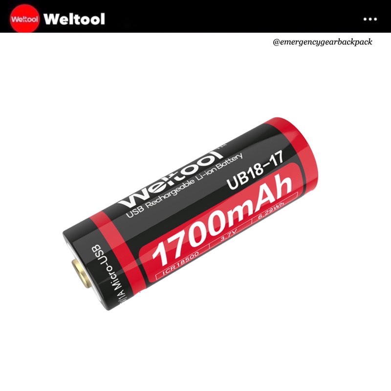 weltool-ub18-17-18500-1700mah-usb-rechargeable-li-ion-battery