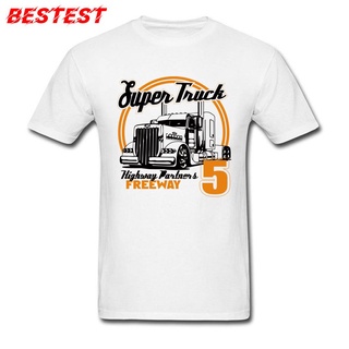 เสื้อยืดสีขาวเสื้อยืด พิมพ์ลาย Super Truck Highway Diy สําหรับผู้ชายS-4XL
