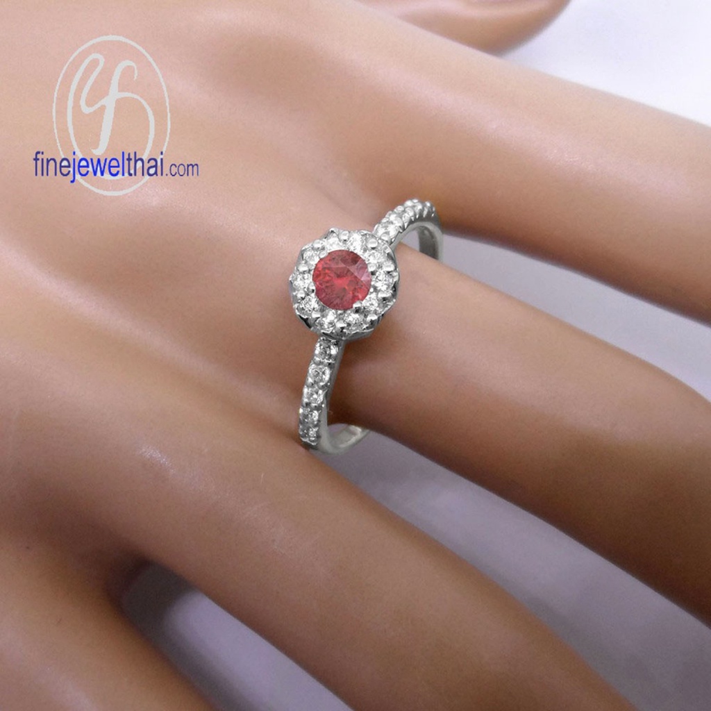 finejewelthai-แหวนทับทิม-ทับทิม-แหวนพลอย-แหวนcz-แหวนเงินแท้-พลอยประจำเดือนเกิด-ruby-silver-ring-birthstone-r1295rb