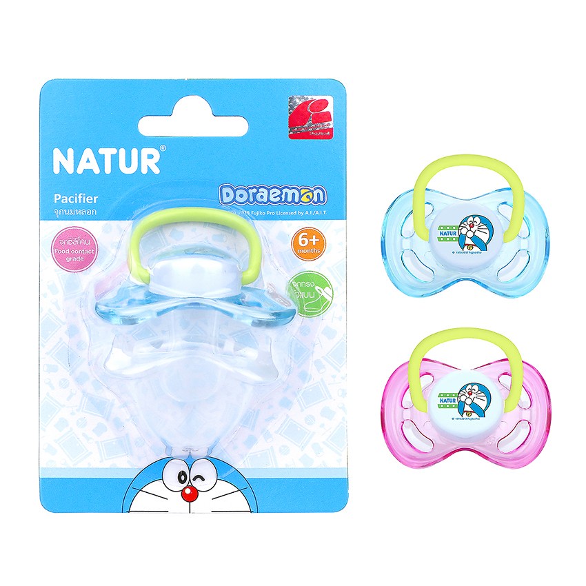 natur-จุกนมหลอกโดเรมอน-พร้อมฝาครอบ-หัวแบน-6m