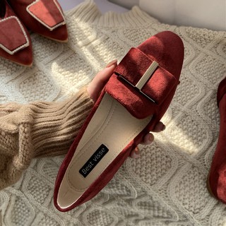 Red Velvet shoe รองเท้าคัทชู ทรงสวย ดีเทลหรู กำมะหยี่สวยนุ่ม รองเท้าผู้หญิง รองเท้าคัทชู สวย ใส่ทำงานหรือเที่ยวก็สวย