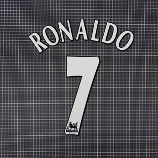 เบอร์ กำมะหยี่ RONALDO # 7 EPL 1997-2006 Player Size Premier League White Name Number