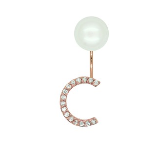 A.CEMI [Rose Gold] Initial Pearl Stud Earring - 1 Pair ต่างหูมุกแท้ 1 ข้าง มุกแท้ ต่างหูเงินแท้ ชุบทอง 18K โรสโกลว์ ต่าง