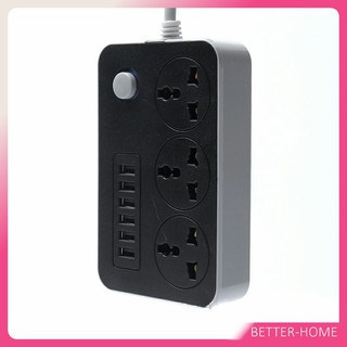 ปลั๊กไฟพ่วง USB ชาร์จโทรศัพท์มือถือ สีดำ สามารถใช้เสียบชาร์ ปลั๊กไฟ 3 ช่อง แจ็ค USB 6 ช่อง Power strip