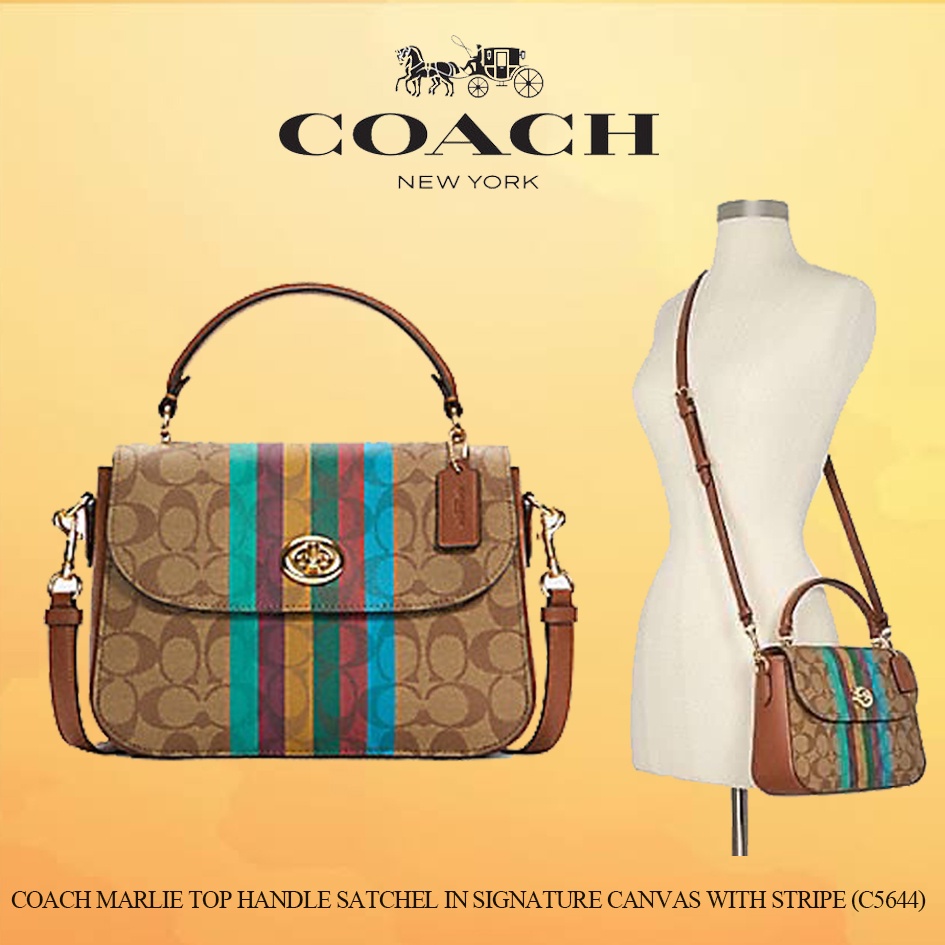 COACH MARLIE TOP HANDLE SATCHEL IN SIGNATURE CANVAS WITH STRIPE (C5644