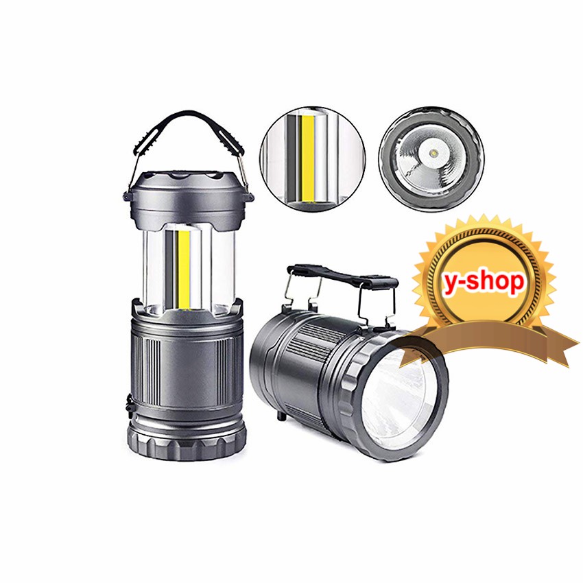 ภาพหน้าปกสินค้าLED Camping Flashlightโคมไฟตะเกียง+ไฟฉาย 2in1 3COB+1LED พกพาสะดวก ใช้ถ่านAAx3