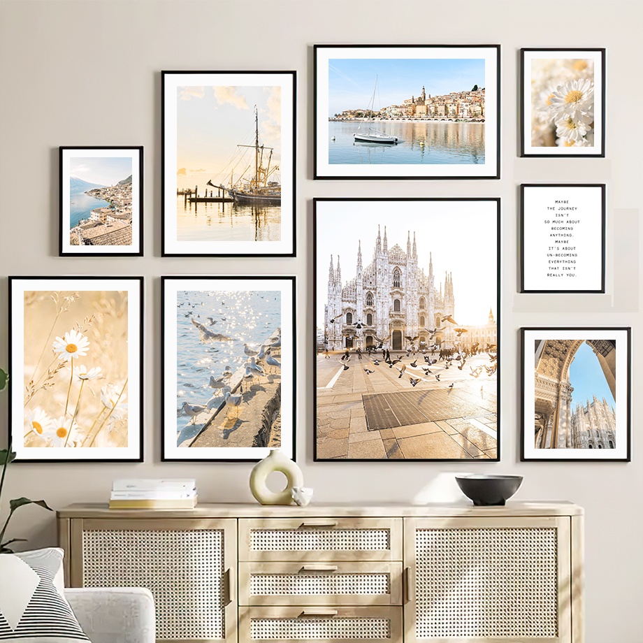 โปสเตอร์ภาพวาดผ้าใบ-รูปเมืองริมทะเล-ดอกเบญจมาศ-สไตล์นอร์ดิก-สําหรับตกแต่งผนัง-ห้องนั่งเล่น