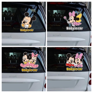 ใหม่สติ๊กเกอร์สะท้อนแสงกันน้ําลาย Mickey Minnie Baby In Car สําหรับติดตกแต่งรถยนต์