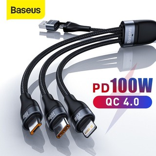 ภาพหน้าปกสินค้าBaseus 100W สายชาร์จเร็ว USB & TypeC Flash Series Two-for-three Fast Charging Data Cable U+C to M+L+C สายชาร์จ ซึ่งคุณอาจชอบสินค้านี้