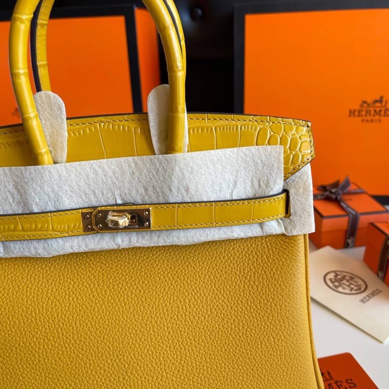 hermes-birkin25-บัคทองหนังวัว-จรเข้