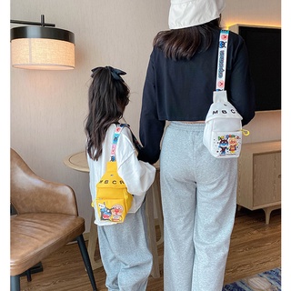 Cartoon canvas small bag female 2022 new trendy Korean version of the childrens bag shoulder messenger bag chest bag