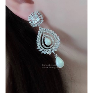 Diamond Earring ต่างหูเพชร ต่างหูออกงาน  ตกแต่งด้วยเพชร CZ แท้ งานสวยน่ารักดีไซส์เก๋มากๆค่ะ เพชรวิ้งที่สุด มีคลาสมากๆค่ะ