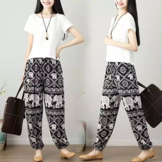 กางเกงลายช้าง ผ้าสปัน Elephant Pants ผ้านุ่มใส่สบาย Made In Thailand ใส่แล้วขาไม่เต่อ​ ผลิตไทย สำหรับ ชาย/หญิง Unisex