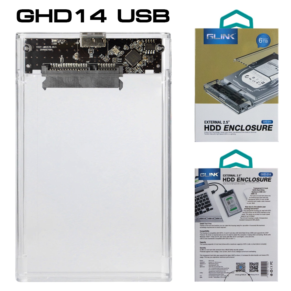 ภาพหน้าปกสินค้าGLINK GHD-14 Type-C/USB External2.5" HDD Enclosure กล่องใส่ HDD2.5 แบบใส จากร้าน it.2u บน Shopee