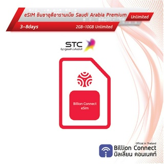 eSIM Saudi Arabia Sim Card 2-10GB Unlimited STC: ซิมซาอุดิอารามเบีย เน็ตไม่อั้น 3-8วัน ซิมต่างประเทศ Billion Connect