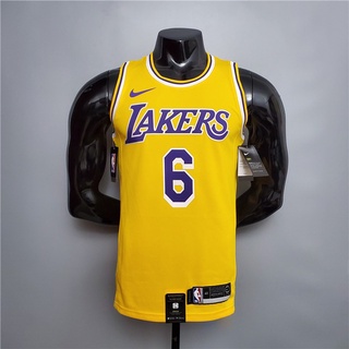 เจมส์ #เสื้อกีฬาบาสเก็ตบอล คอกลม ลายทีม Lakers Nba สีเหลือง มี 6 ตัว