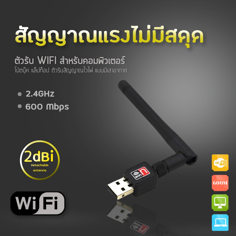 ภาพหน้าปกสินค้าMini USB WiFi 600Mbps Wireless Adapter 802.11n/g/b