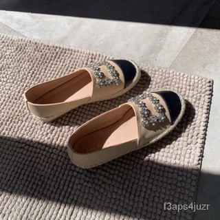 sellFlorence dark beige รองเท้าพื้นสาน espadrilles หัวดำ รองเท้าคัชชู