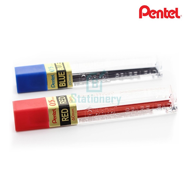 pentel-ไส้ดินสอกดสี-0-5มม-สีแดง-สีน้ำเงิน-12ไส้-ppb-5-ppr-5