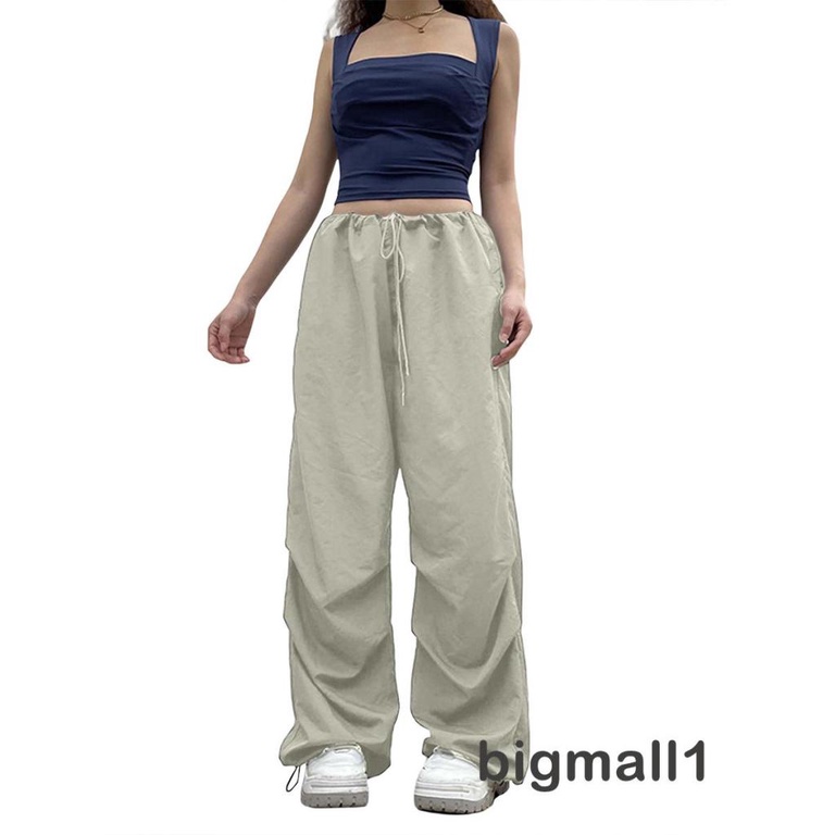 bigmall-กางเกงคาร์โก้-ขากว้าง-ทรงหลวม-สไตล์ฮิปฮอป-สีพื้น-แบบผูกเชือก-สําหรับผู้หญิง
