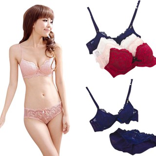 【1 bra+1 panties】ชุดชั้นในดันทรง ผ้าซาติน ผ้าลูกไม้ เซ็กซี่ สำหรับผู้หญิง ส่วนลด100 บาท โค้ด