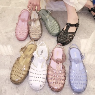 ใหม่ Melissa รองเท้าแตะ แบบสาน เรียบง่าย สไตล์เกาหลี โรมัน แฟชั่นฤดูร้อน สําหรับผู้หญิง
