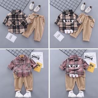 (dudubaba) เสื้อแขนยาวพิมพ์ลายถั่ว+กางเกงขายาวสองชิ้นสําหรับเด็กผู้ชาย