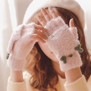 ถุงมือผ้าขนสัตว์ แบบครึ่งนิ้ว ให้ความอบอุ่น แฟชั่นฤดูหนาว สําหรับผู้หญิง