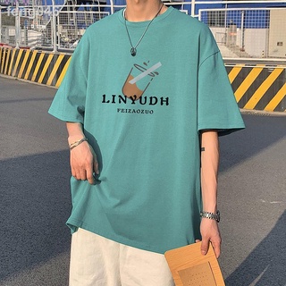 ✖ฤดูร้อนเกาหลีหลวมเสื้อยืดแขนสั้นผู้ชายพิมพ์เยาวชน INS น้ำทั้งหมดตรงกับครึ่งแขนขนาดใหญ่เสื้อยืดคอกลมเสื้อผ้าผู้ชาย