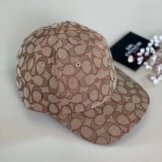 (ผ่เน0%) หมวก HAT IN SIGNATURE JACQUARD (COACH 4855) 📌 สีน้ำตาล KHAKI ลายซี