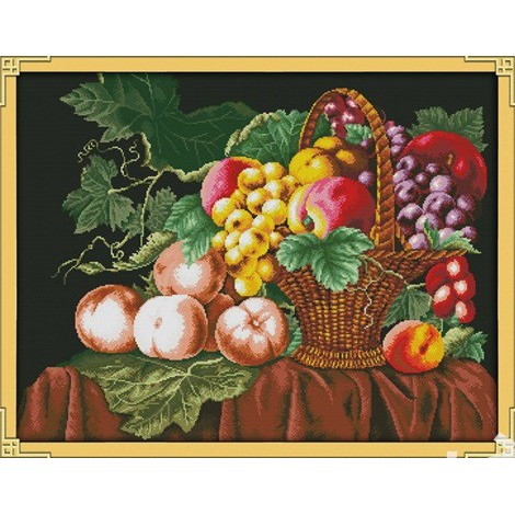 ชุดปักครอสติช-ตะกร้าผลไม้-ผลไม้-fruit-banquet-cross-stitch-kit