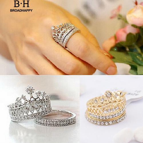 broadhappy-แหวนมงกุฎรูปแบบพระราชินี-rhinestone-สองชิ้น-แหวนเกลี้ยง