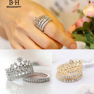 ภาพหน้าปกสินค้า💘broadhappy💍แหวนมงกุฎรูปแบบพระราชินี Rhinestone สองชิ้น แหวนเกลี้ยง ซึ่งคุณอาจชอบสินค้านี้