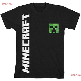 เสื้อยืดสีดำอินเทรนด์2022 Cartoon COD การ์ตูน มายคราฟ Minecraft Side Logo Big Boys Youth T-Shirt Licensed เสื้อยืดพิมพ์ล