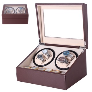 สินค้า กล่องนาฬิกาออโตเมติกแบบหมุน Watch Winder สำหรับนาฬิกาแบบหมุน 4 เรือน + 6 เรือนQuartz – สีน้ำตาล/Brown