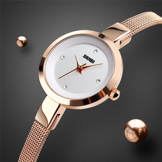 skmei นาฬิกาข้อมือควอตซ์ สายสเตนเลส แบบกันน้ำ แฟชั่นสำหรับสตรี